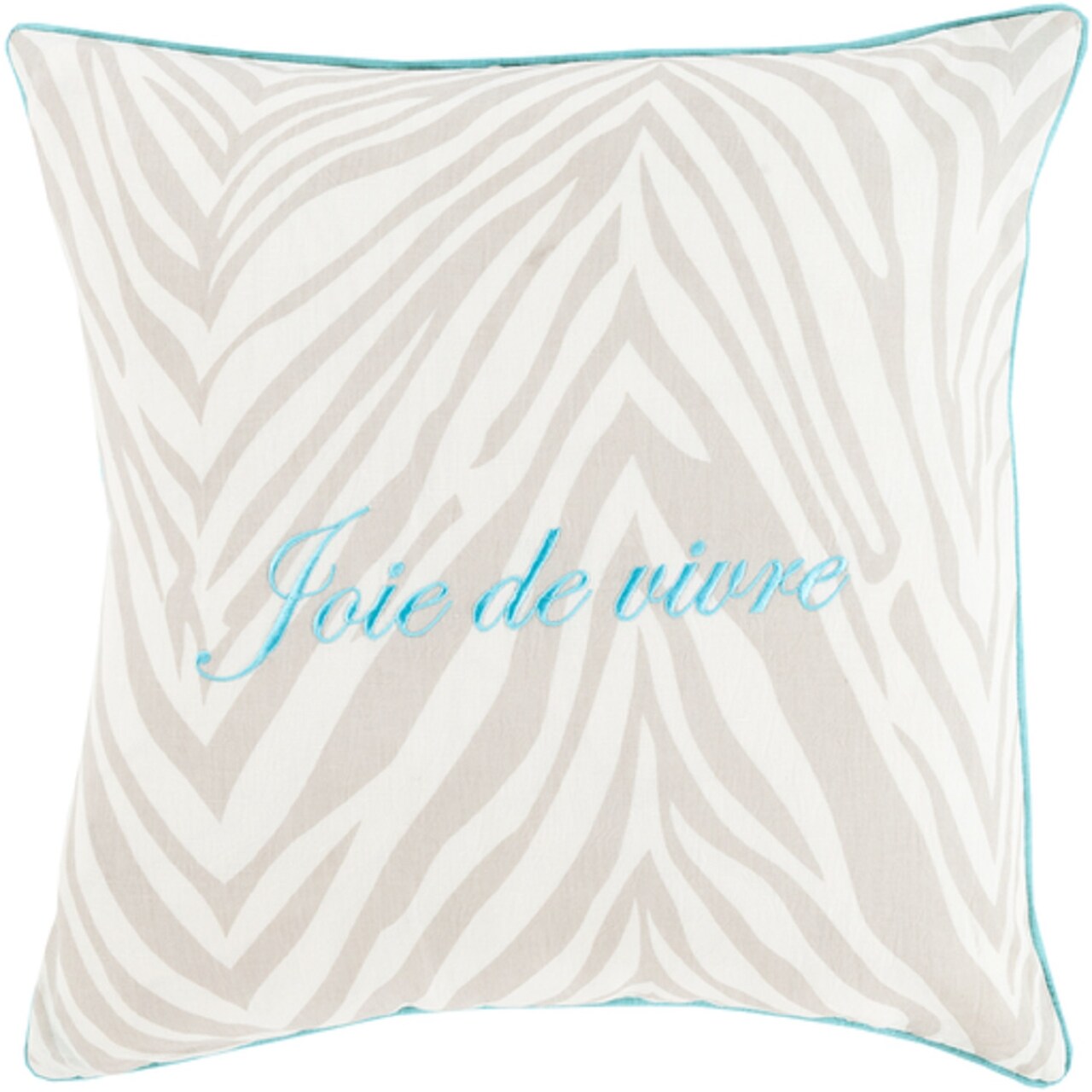 Diva At Home 22" Aqua Blue and Snow White Joie de Vivre Contemporary Decorative Square Throw Pillow - Poly Filled